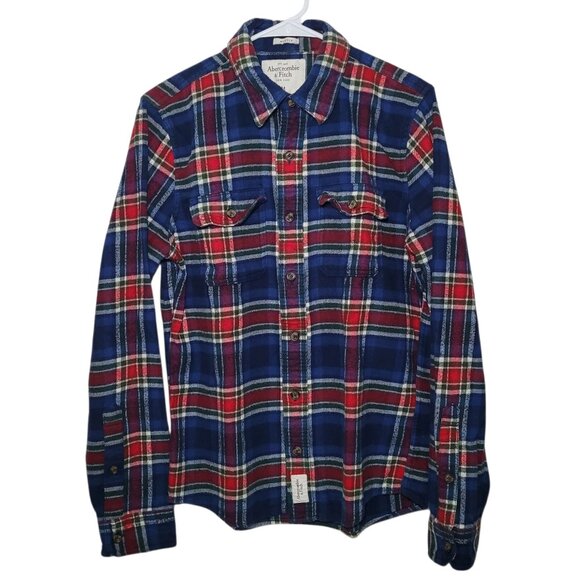 Abercrombie & Fitch Plaid Button Up Flannel Blue Red Green Mens Size M Muscle - Picture 9 of 9